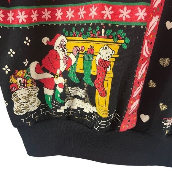 Vintage Nutcracker Santa Reindeer Christams Sweatshirt Puff Paint Glitter Large - Picture 3 of 7